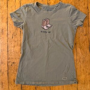 Green Graphic Tee with Boots Design